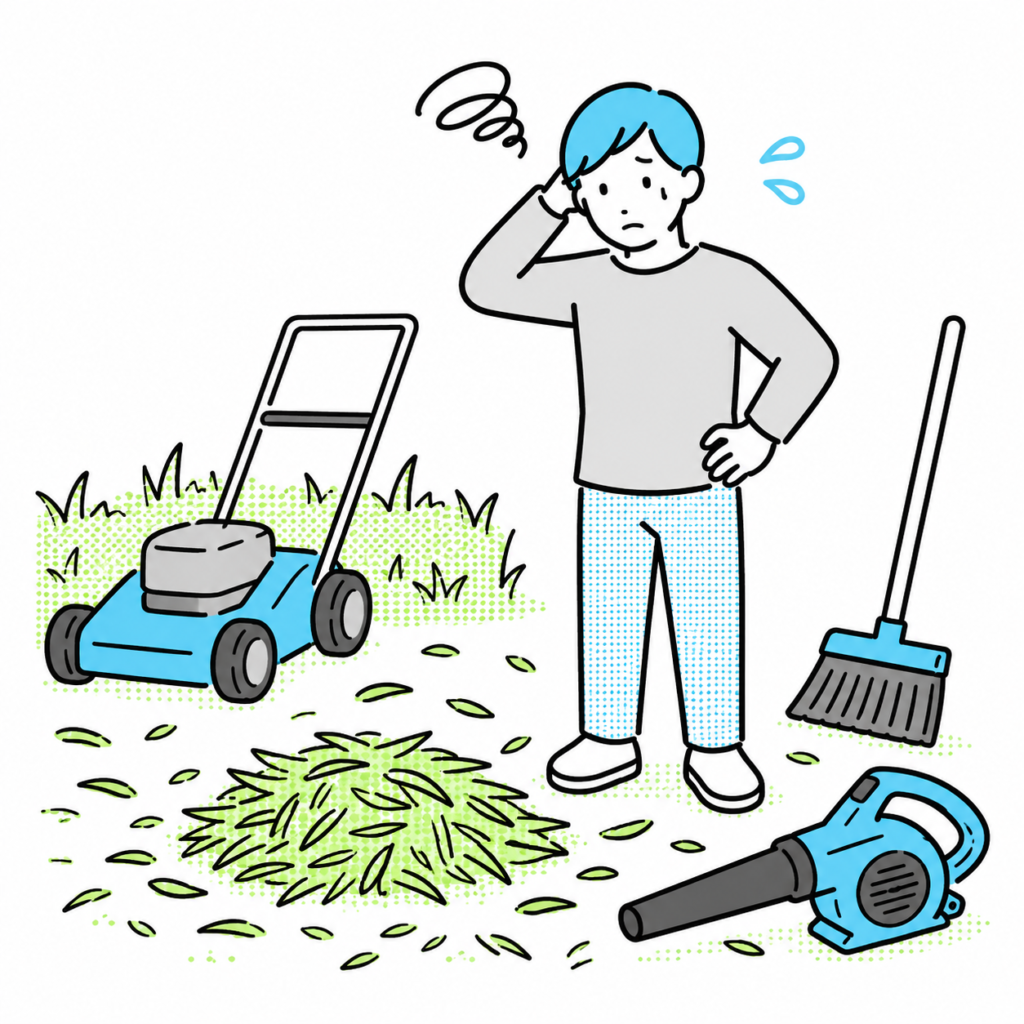 草刈り後の掃除も任せたいイラスト